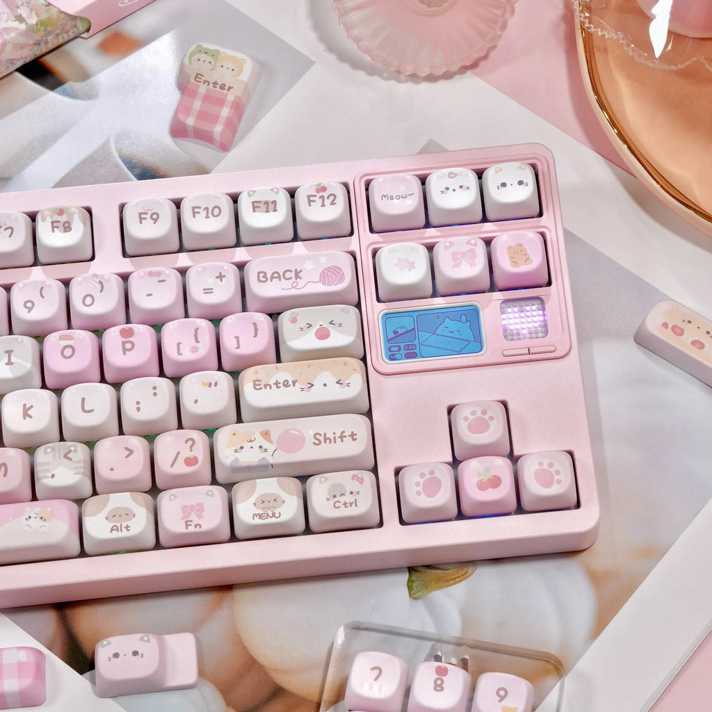 MOA height full five-sided sublimation key caps with cartoon graphics in pink colour