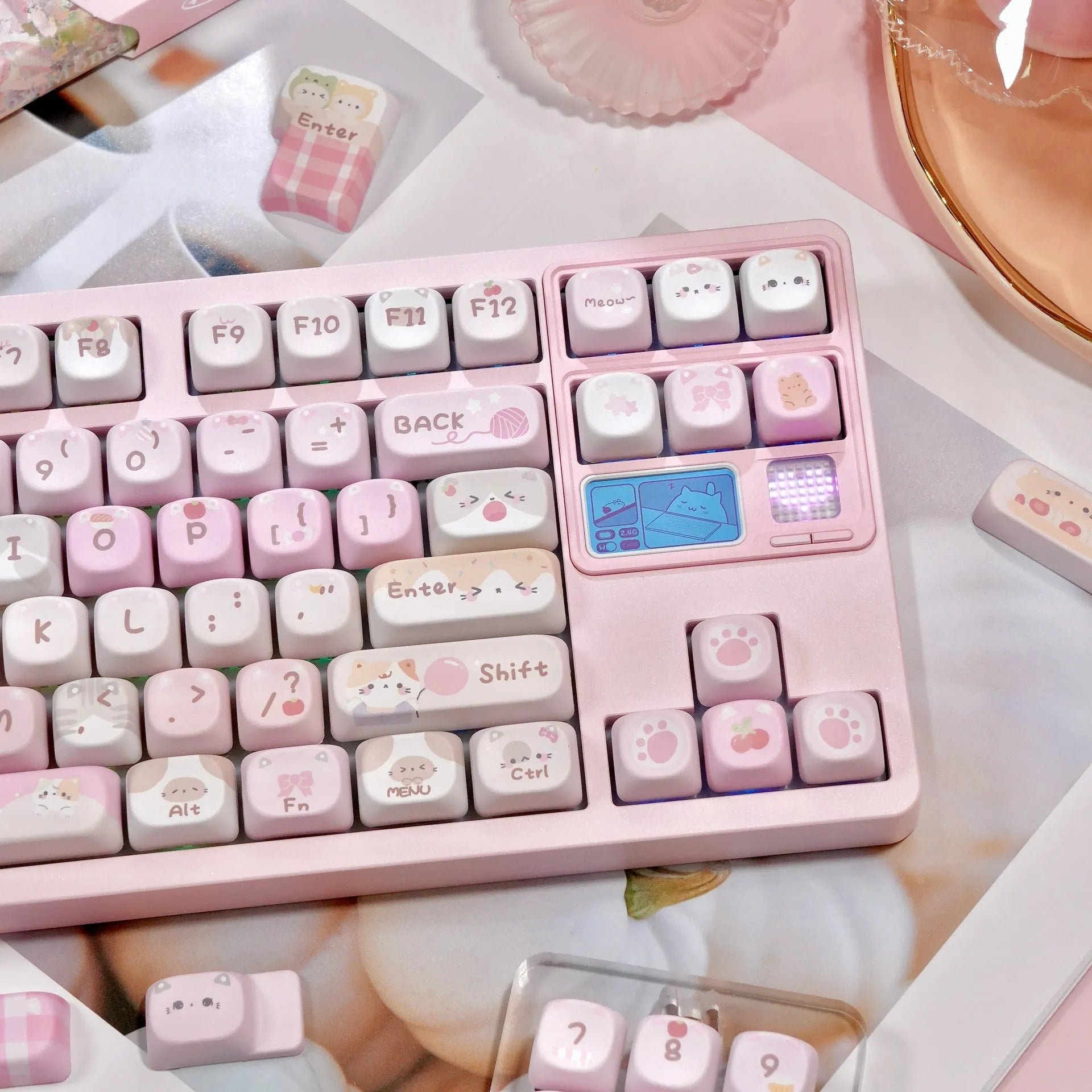 MOA height full five-sided sublimation key caps with cartoon graphics in pink colour