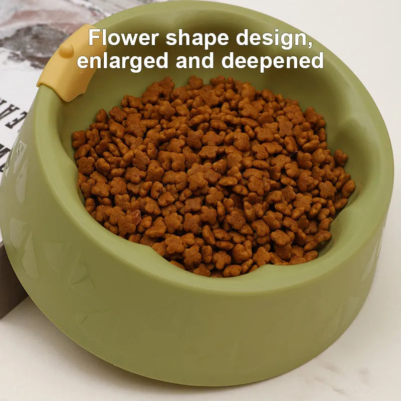 Double plastic pet bowl in flower shape with anti-tipping design for food and water