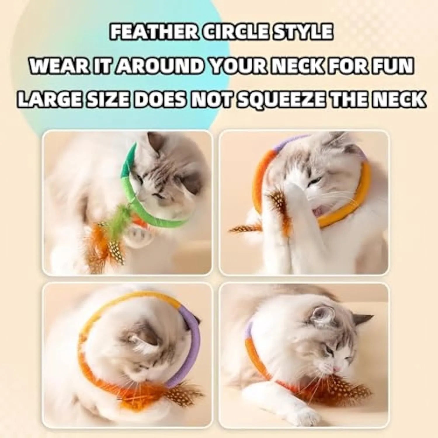 Circular green cotton rope cat toy with feathers and catnip for interactive play
