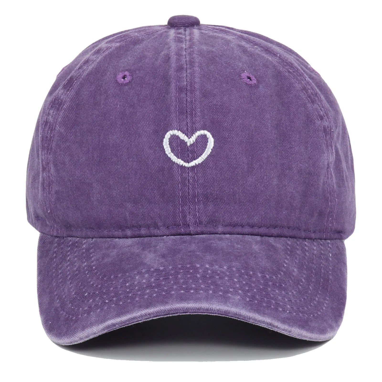 Retro-style cotton baseball cap with embroidered 'love' word, shown in an adjustable size.