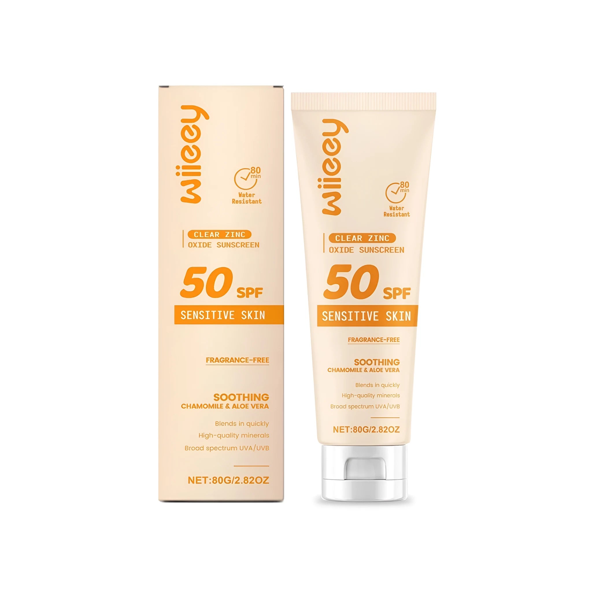 80g tube of clear zinc oxide mineral sunscreen with titanium dioxide