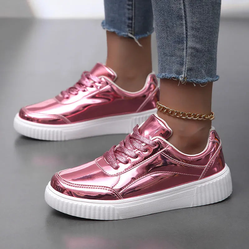 Rose gold platform sneakers with sequin details and thick MD soles