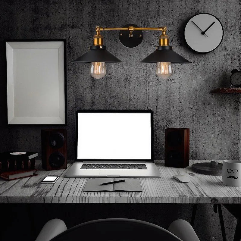 Black double head American retro industrial style iron wall lamp
