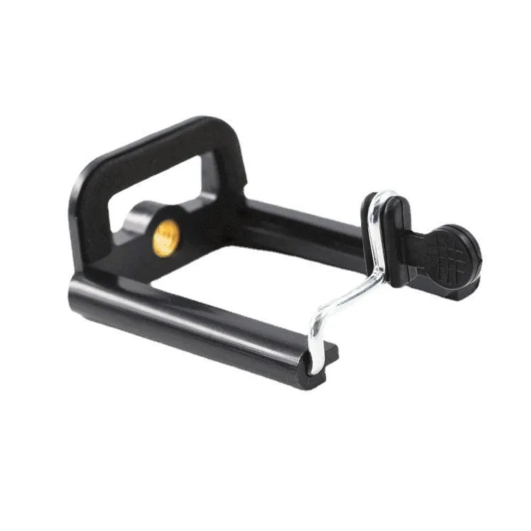 Black plastic U clip mobile phone holder with adjustable hose bracket for universal smartphone mounting