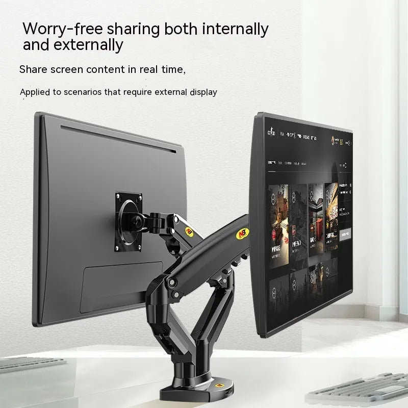 Aluminium dual screen monitor bracket with lift adjustment for VESA 75mm and 100mm mounts