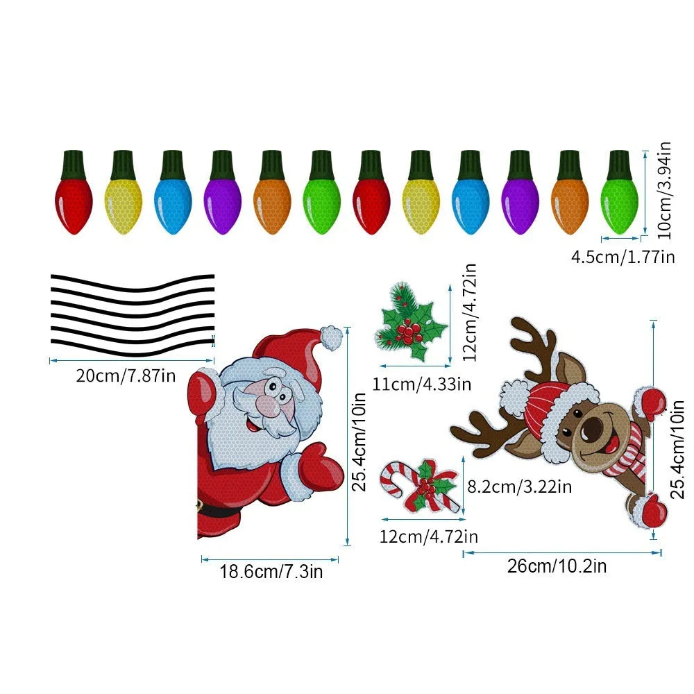 Medium Christmas elk sticker with magnetic backing and reflective finish for window or car decoration