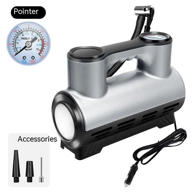 12V portable car tyre inflator with digital display showing pressure reading