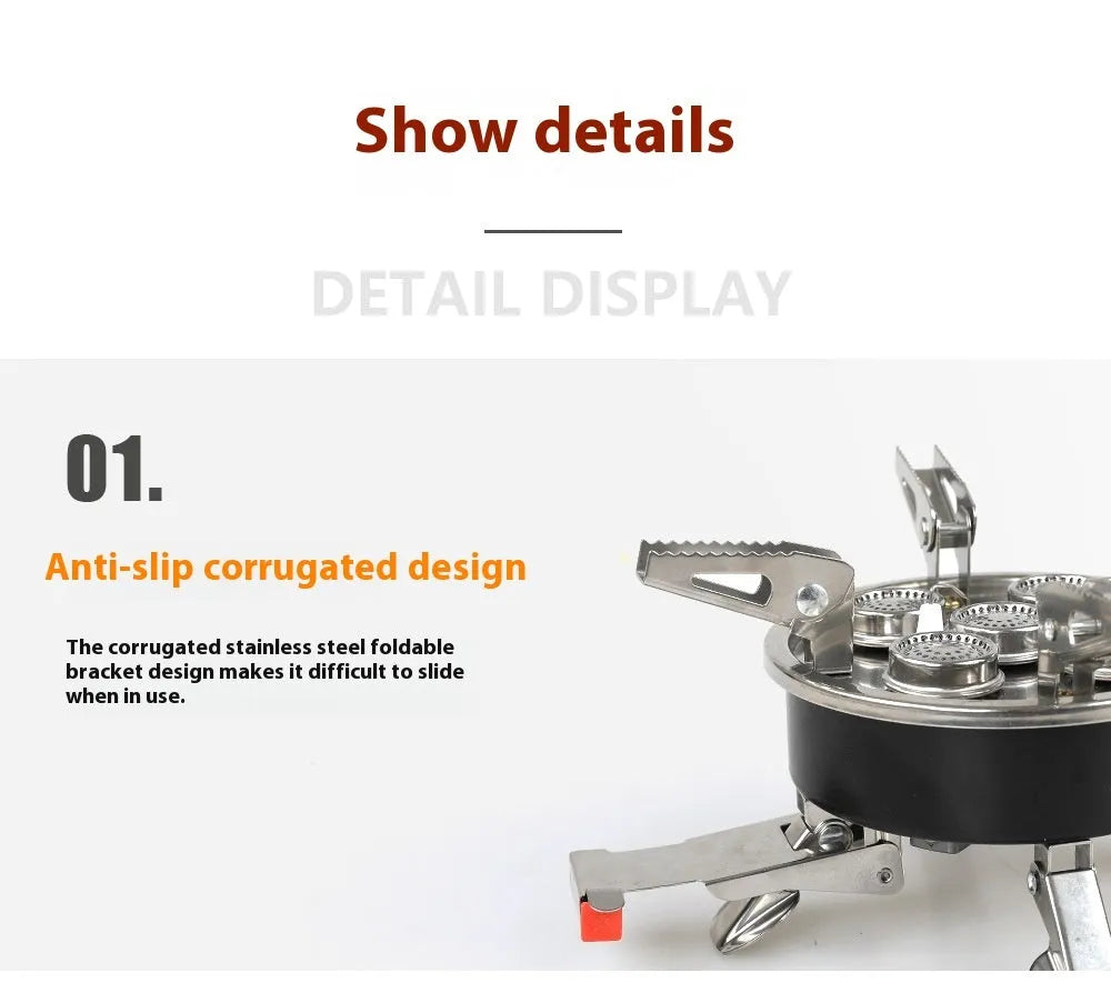 Silver stainless steel split camping stove with copper fittings and 100cm hose