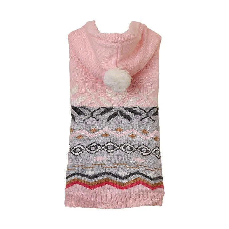 Blue diamond pattern acrylic dog sweater shown on small breed dog
