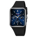 Square silicone waterproof watch for girls showing multiple colour options including white rose gold and black blue