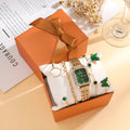 Gold green square steel ladies watch with four matching butterfly bracelets in complete fashion jewellery set