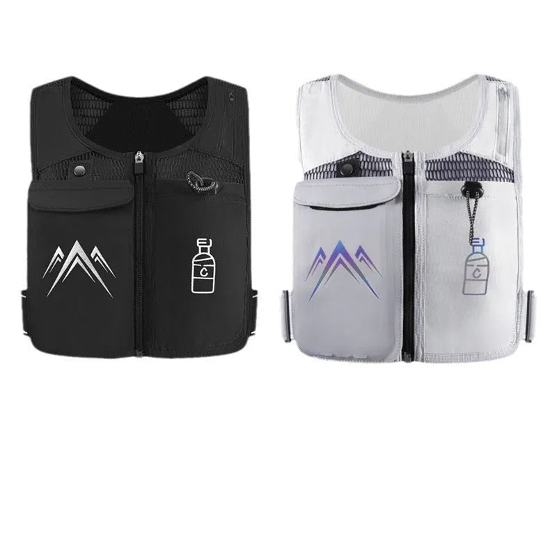 Breathable mesh running vest with phone pocket in classic black or moonlight grey colour options