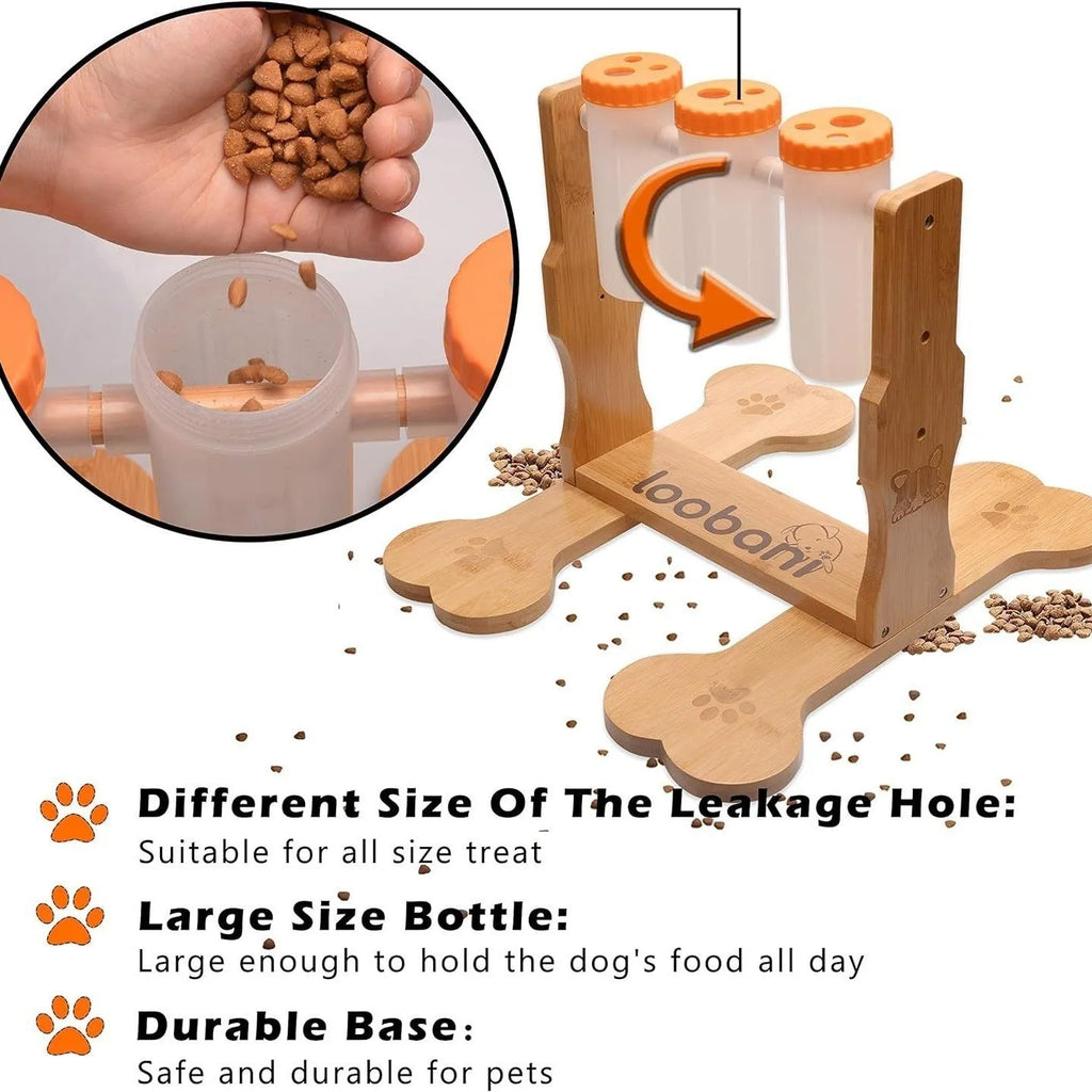 Wooden dog puzzle toy interactive feeder measuring 31x30x20cm in natural wood colour