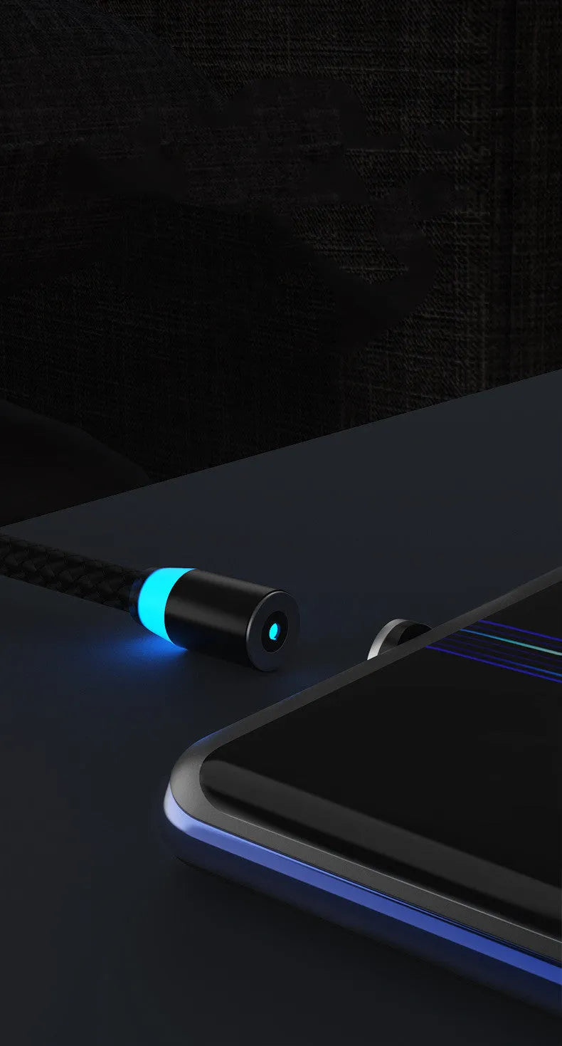Magnetic mobile phone charging cable with breathing light, compatible with Apple iPhone, Android and USB-C devices