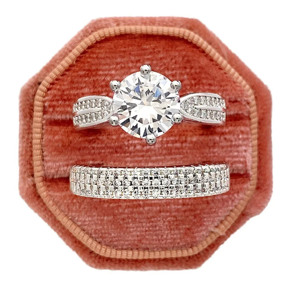 White gold colour alloy wedding combined ring simple bracelet with geometric shape and round elements