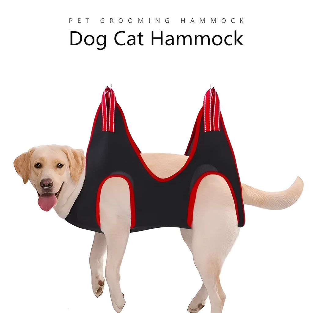 Pet grooming restraint hammock with hanging straps for cat and dog nail trimming and bathing