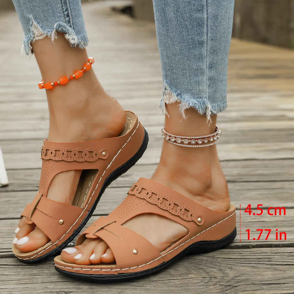 Roman style slope heel slippers with fish mouth toe design in multiple colour options