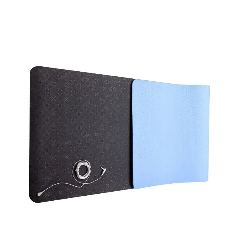 Blue conductive yoga mat with plant pattern measuring 182cm x 61cm