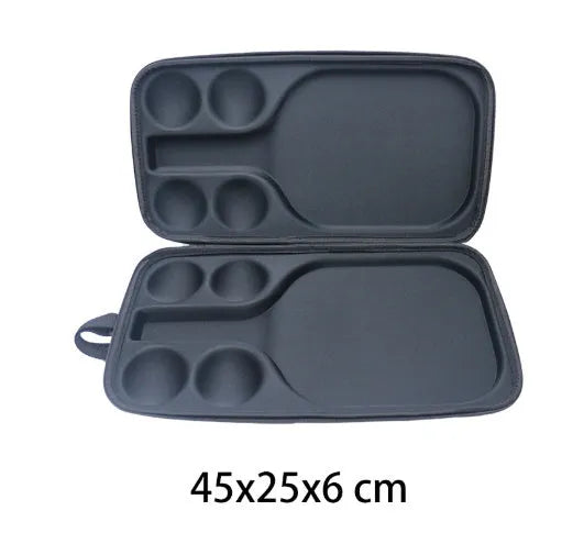 Black waterproof EVA pickleball racket storage case with shoulder straps showing 45x25x8 cm dimensions