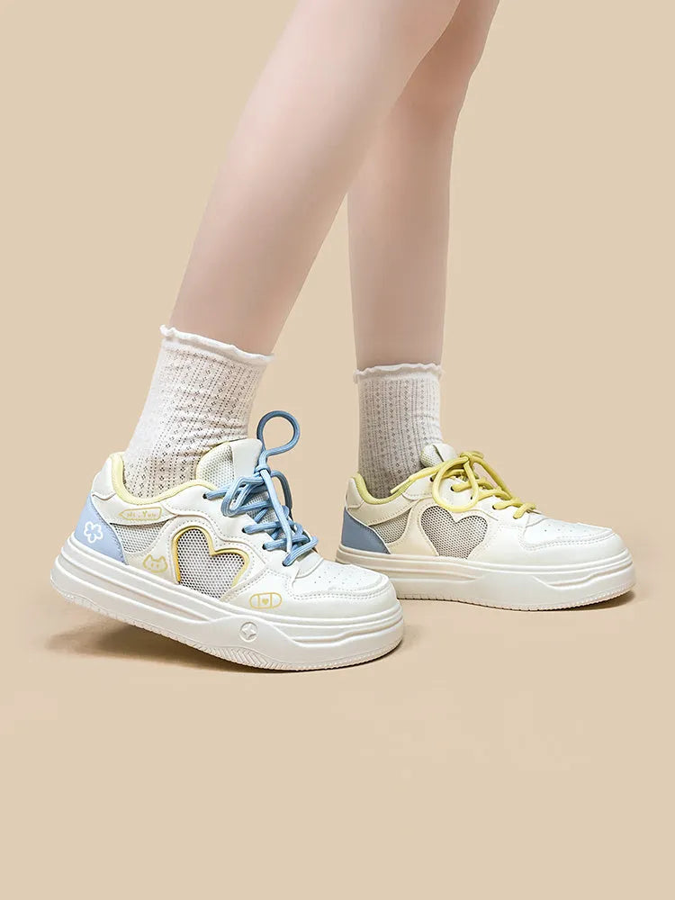 Meow Rabbit Sea Salt Cheese coloured mesh casual sneakers with cross-strap detail and rubber sole