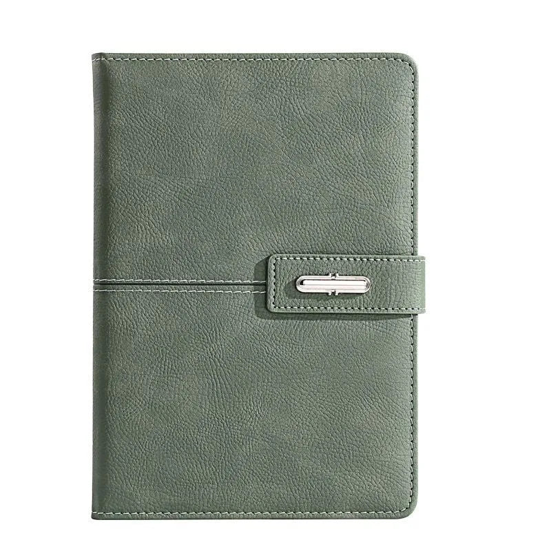 A5 notebook with imitation leather cover in various colours including black, red, green, blue, and orange.