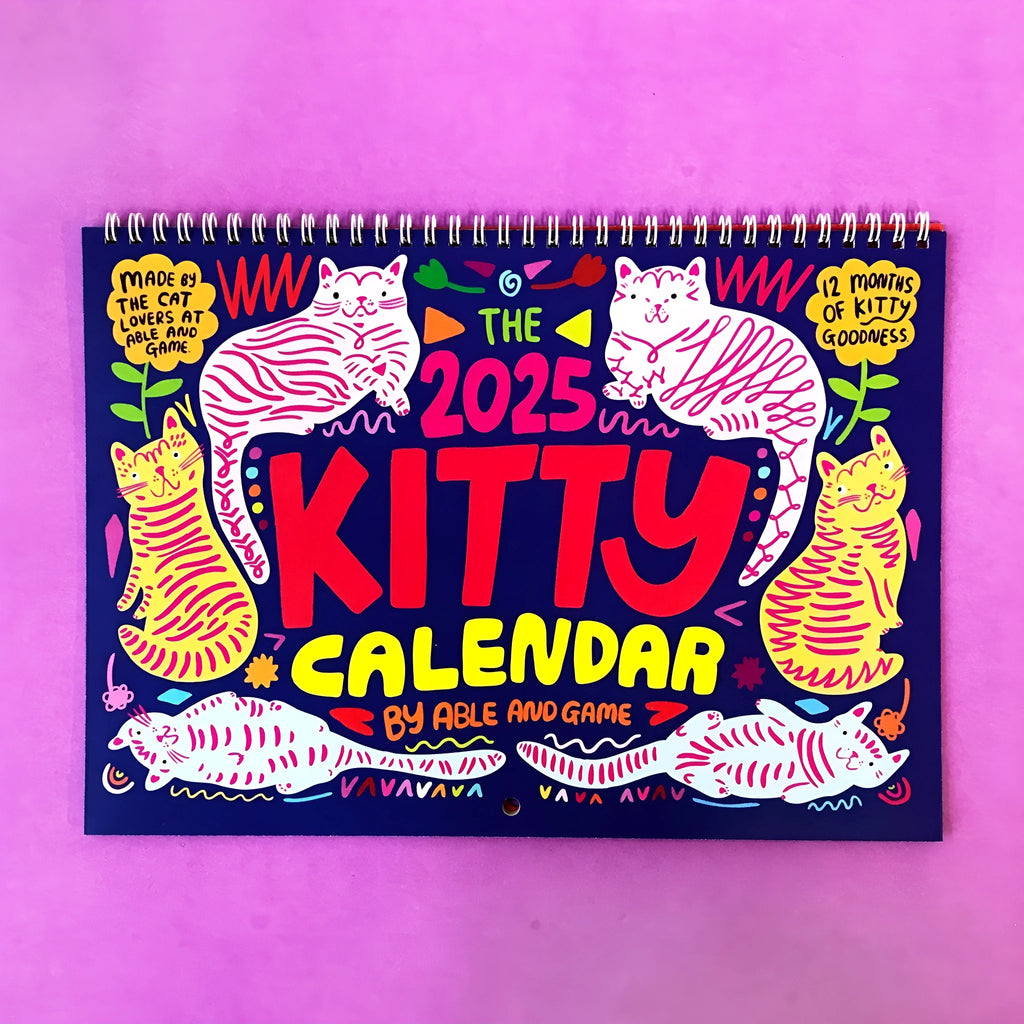 A4 paper wall calendar with cat illustrations for 2024 or 2025.