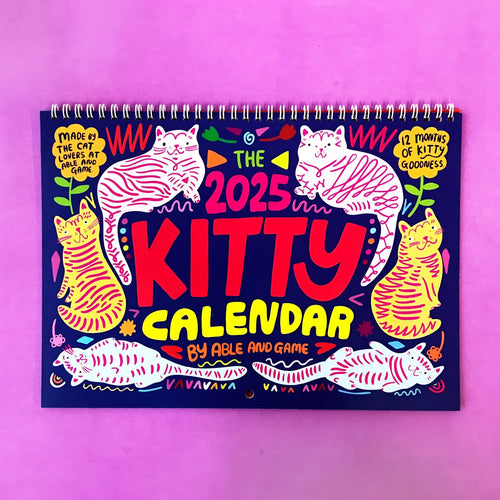 A4 paper wall calendar with cat illustrations for 2024 or 2025.