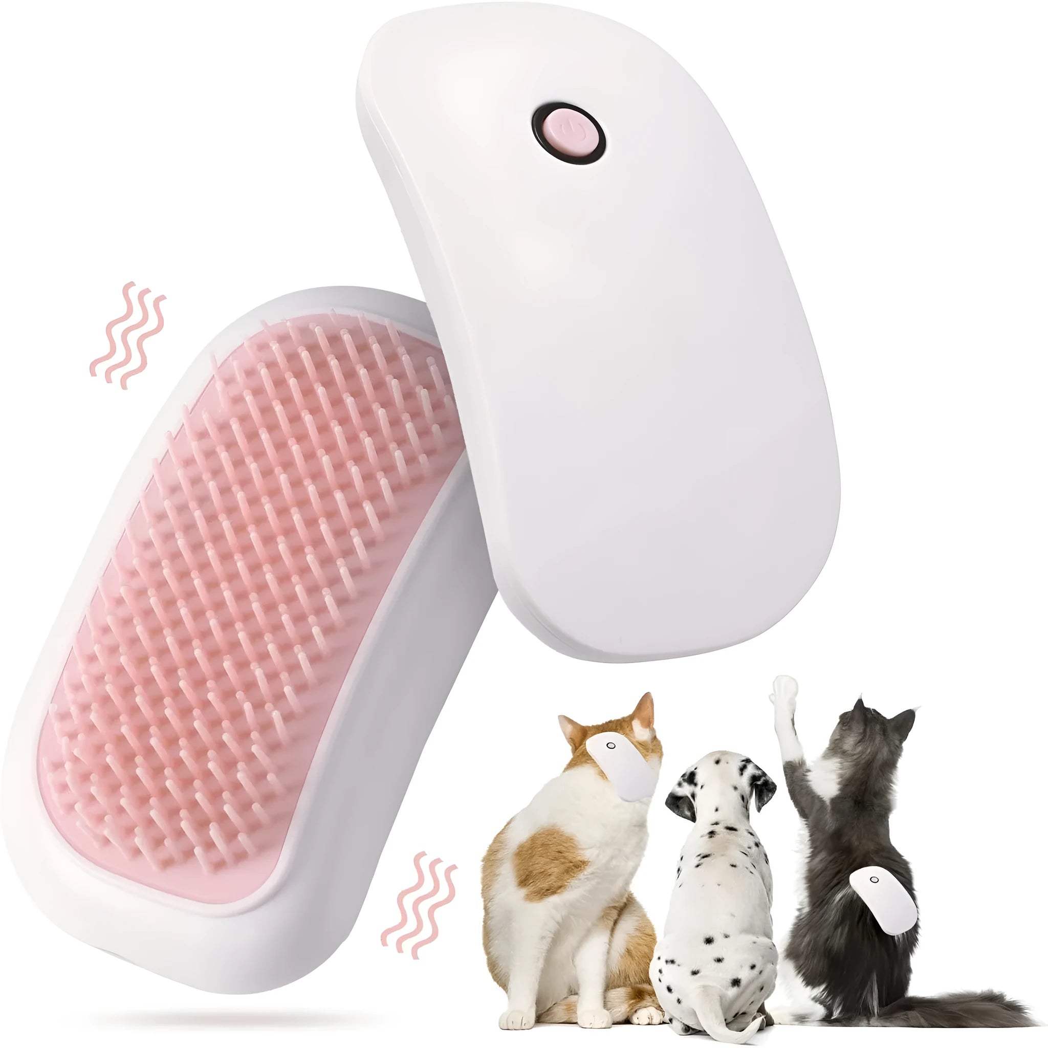 Pink electric pet massage brush with TPE teeth for cat and dog grooming