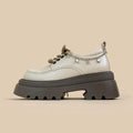 White British style platform Mary Jane shoes with a chunky 6-8cm heel and front lace-up.