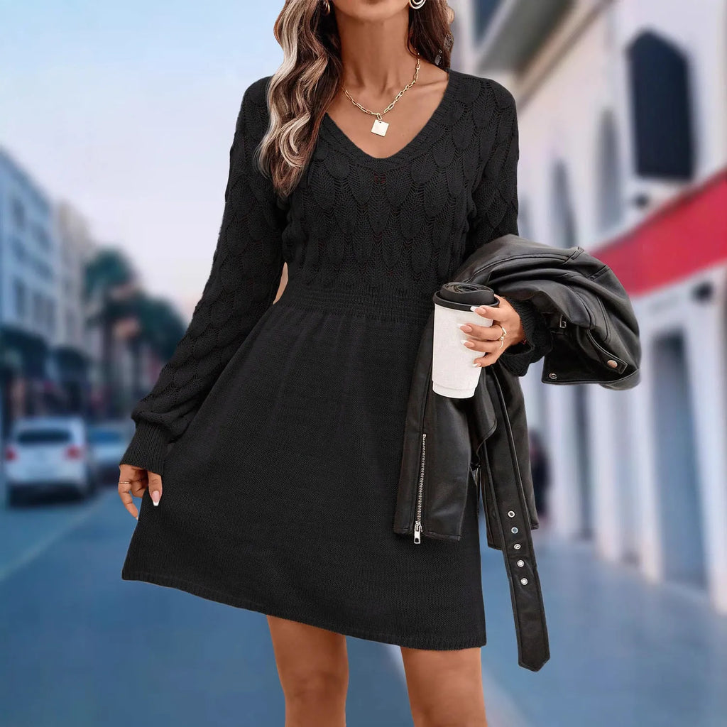 Artistic retro V-neck long sleeve beach dress with high waist and 3D pattern in apricot colour.