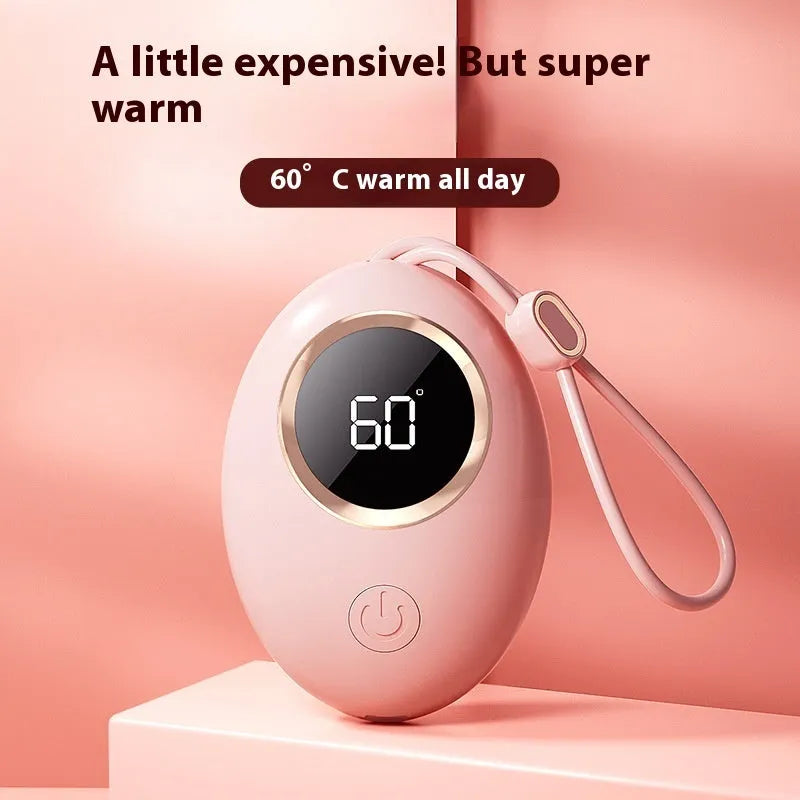 USB-powered hand warmer power bank with digital display in one of six colour options