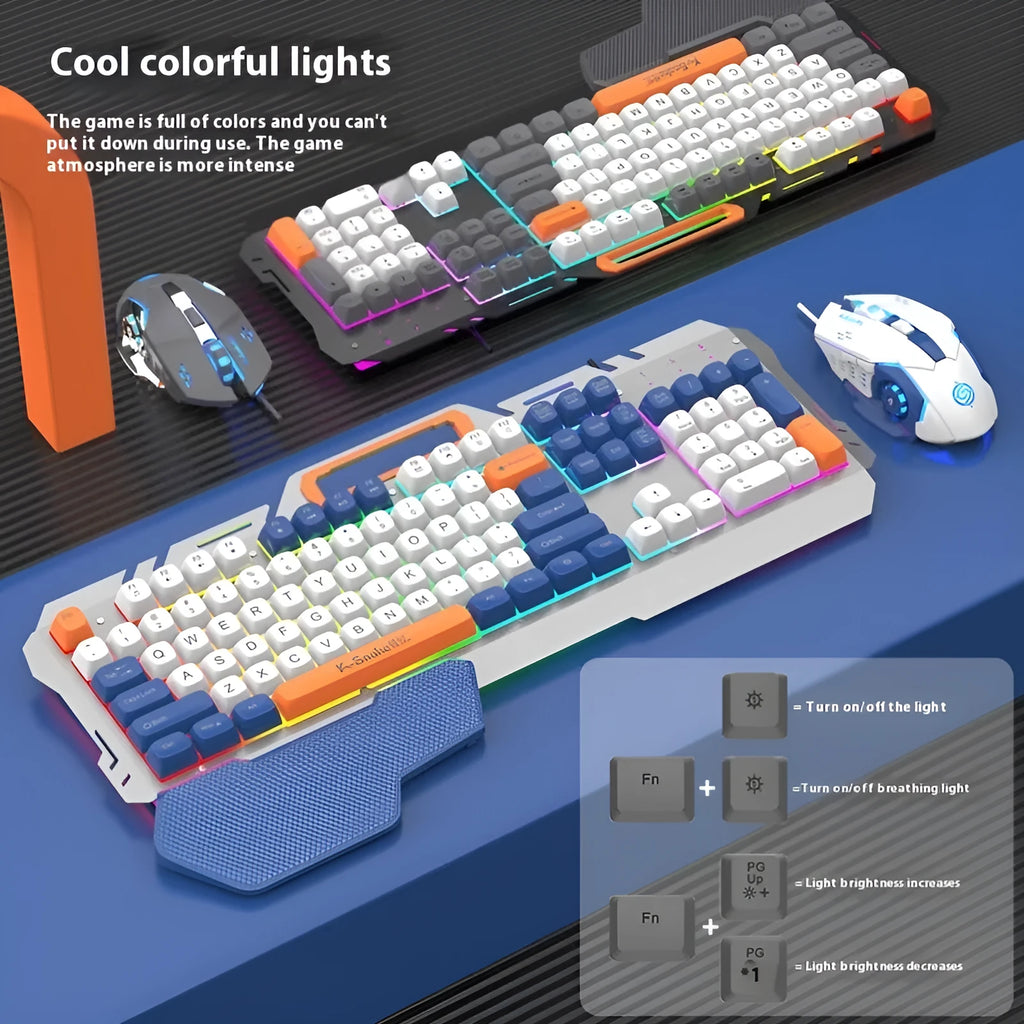 Blue and grey gaming keyboard and mouse combo with backlit keys and 1.5m USB cable