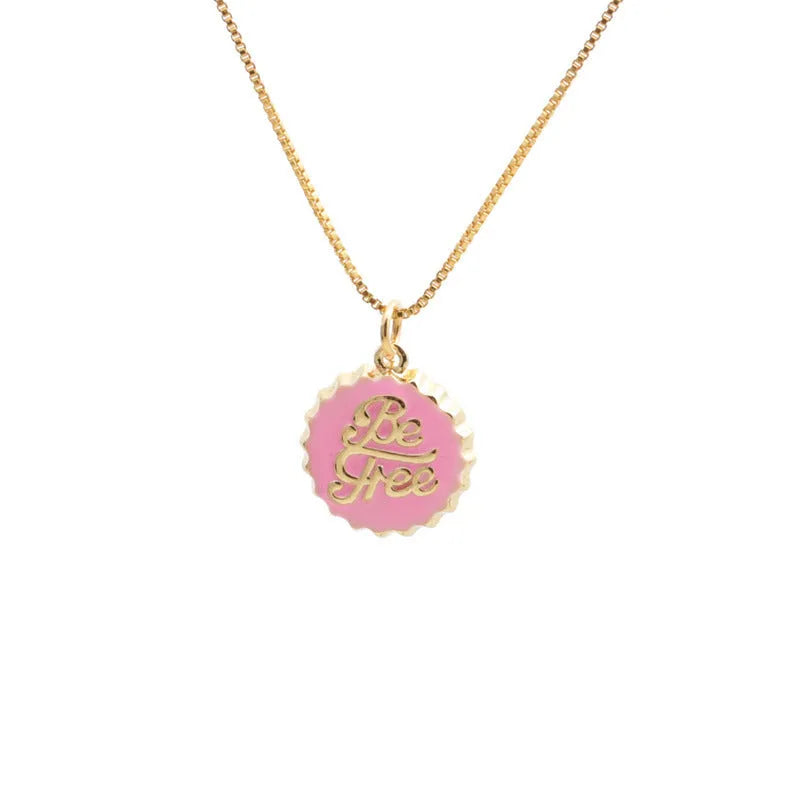 Copper bottle cap pendant necklace with 18K gold electroplated finish on a 40cm box chain