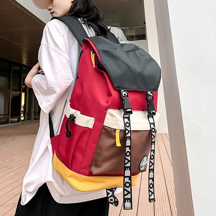 Oxford cloth backpack for junior high students in black, green or red with three carrying options.
