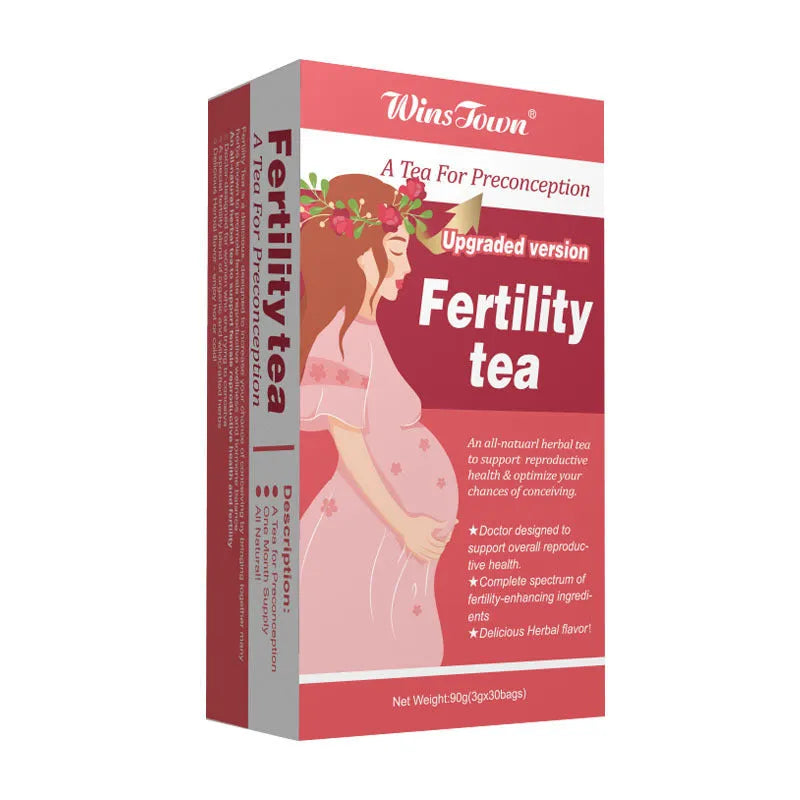 Box of fertility tea containing 3x30 herbal tea bags for reproductive health support
