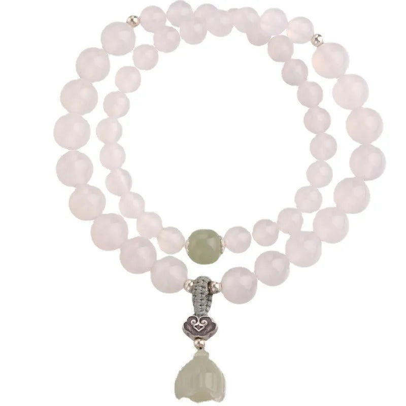 White agate and Hetian jade geometric bracelet in S925 sterling silver for women.
