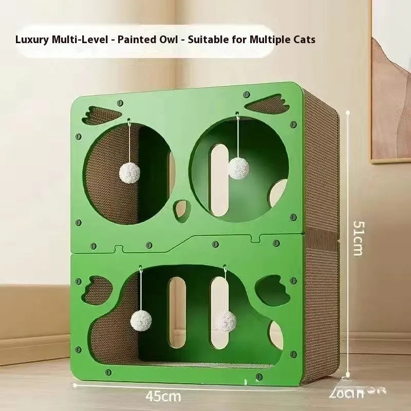 Double-layer cat scratching board nest with wear-resistant surface in cute design options