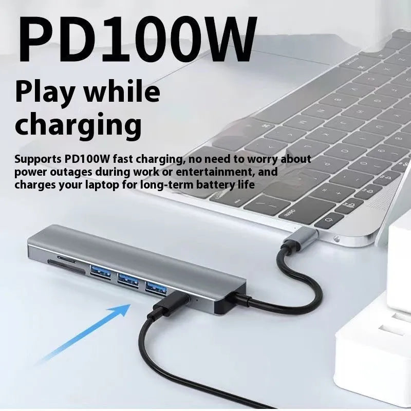 Type-C 7-in-1 expansion dock with HDMI port, USB connectors, and 15cm cable for laptop and tablet connectivity