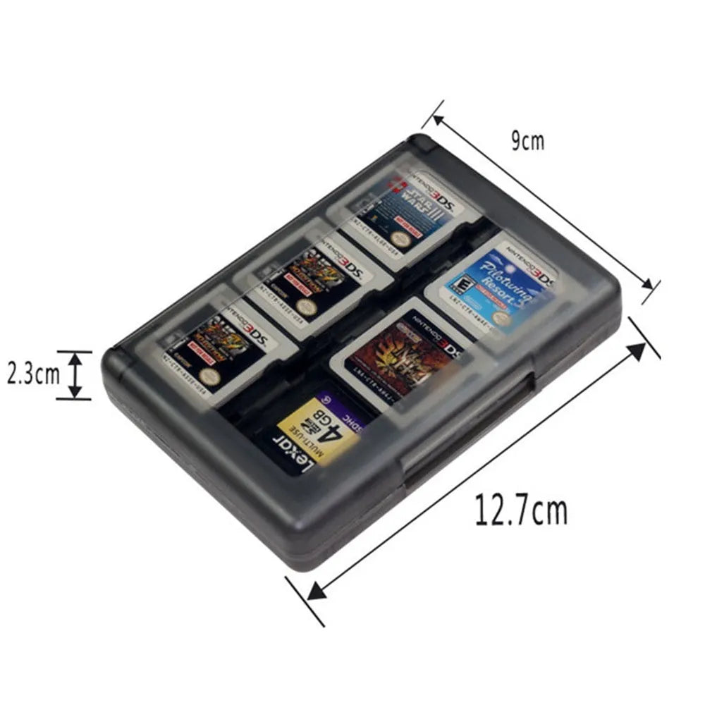 NDS 3DS game card storage box in choice of colours showing compact size and game slot layout