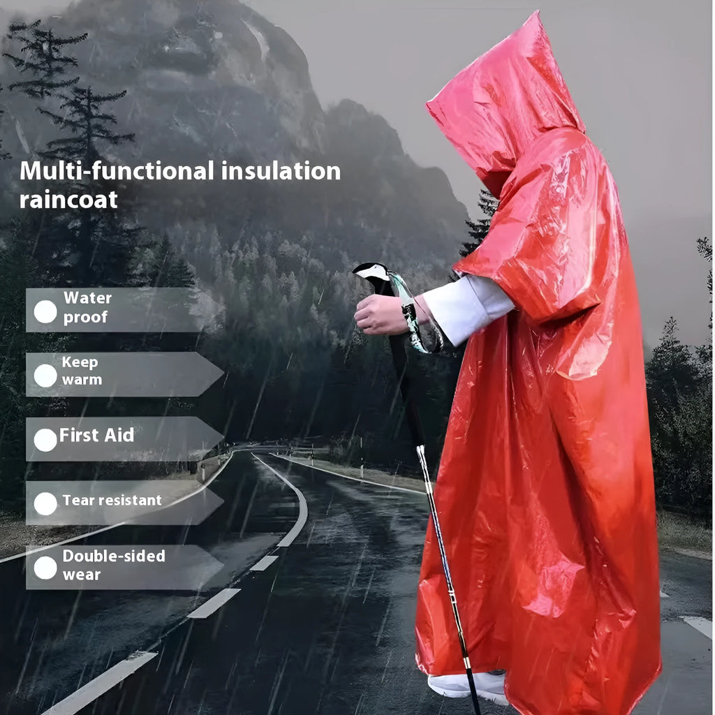 Marathon Wild cross-country raincoat in orange or army green, showing 100x130cm dimensions for outdoor use