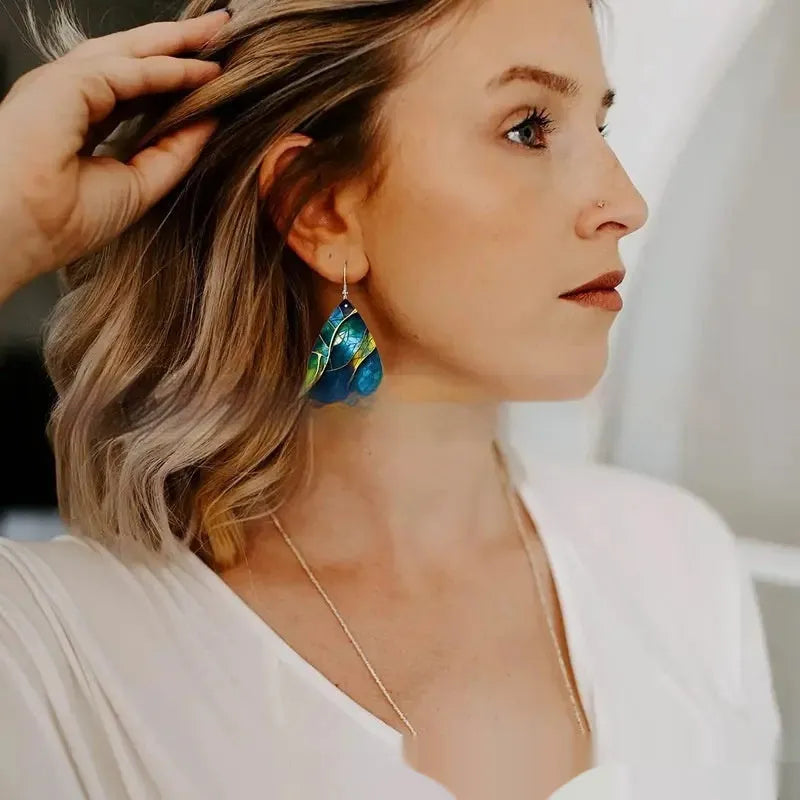 Acrylic flat branch knot drop earrings with printed patterns in multiple style variations