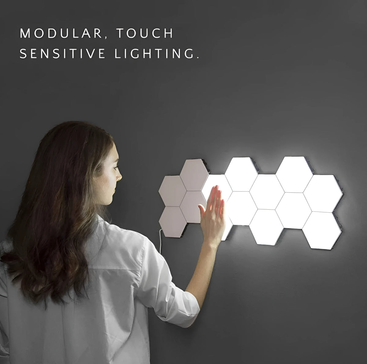 Modular hexagonal honeycomb wall lamp with touch control and LED lighting
