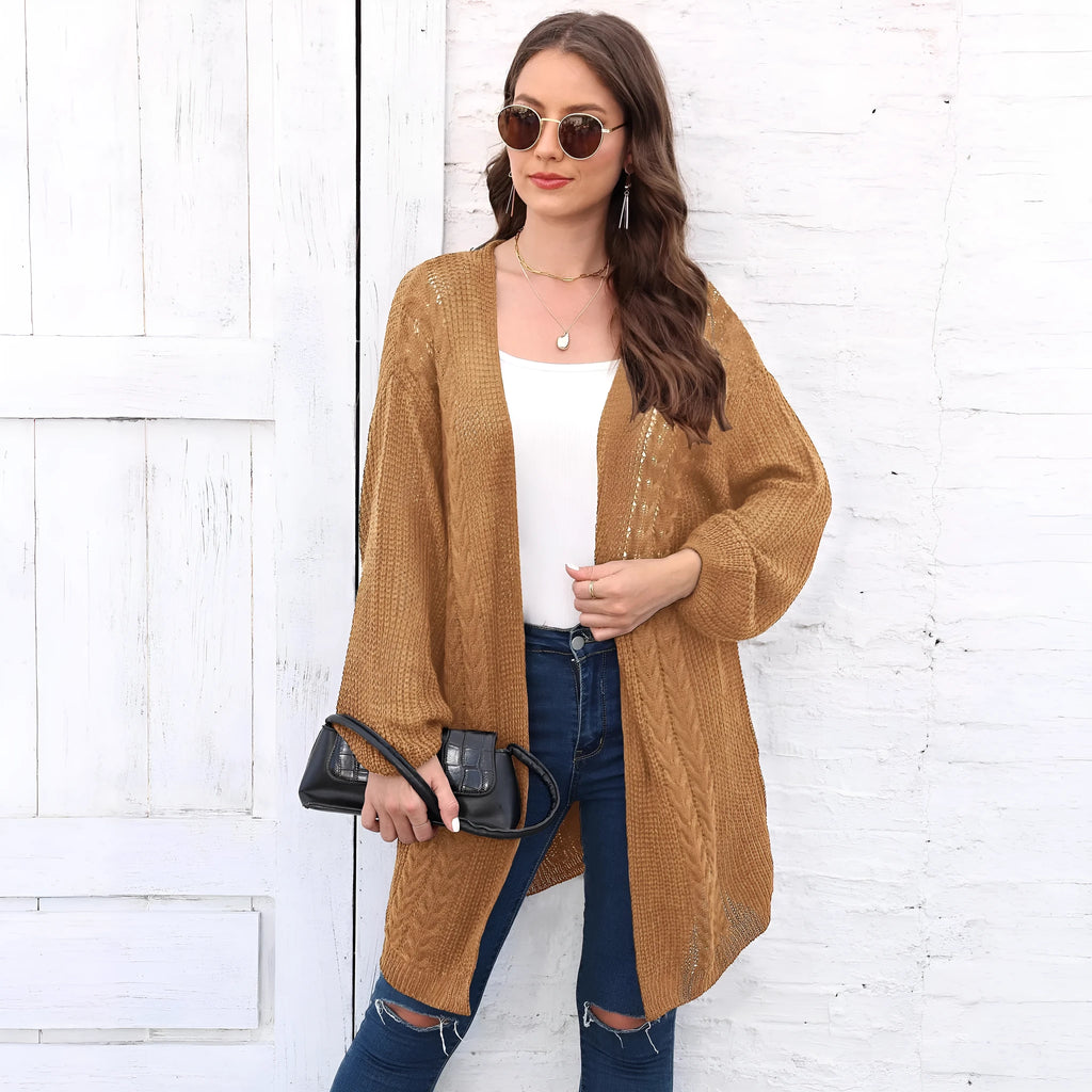 Women's loose casual acrylic sweater coat cardigan in free size showing European American style design