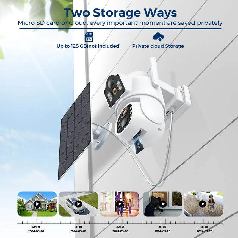 Outdoor solar-powered wireless wifi security camera with 4MP HD resolution and night vision