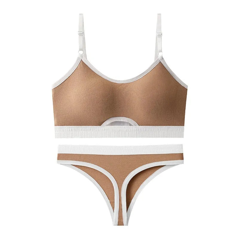 Beauty back contrast colour sports underwear vest set with underwired tube top and chest pads
