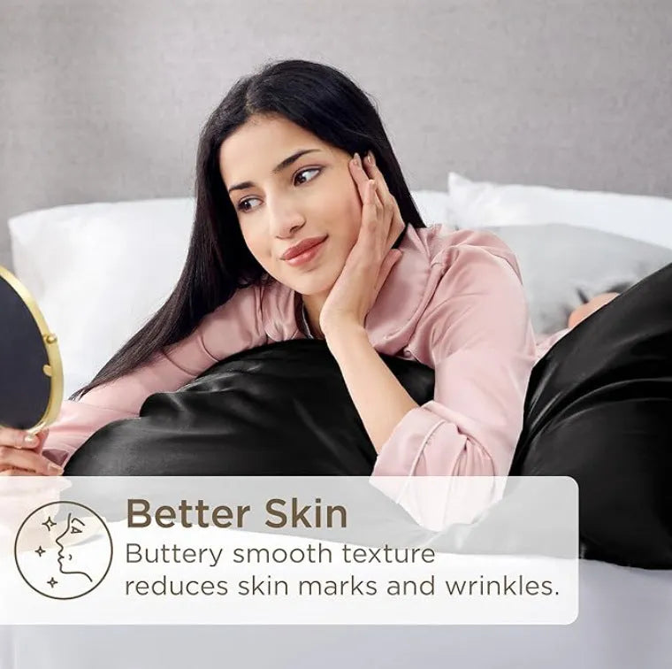 A pair of solid-colour satin pillowcases in polyester fibre, shown in one of thirteen available colours.