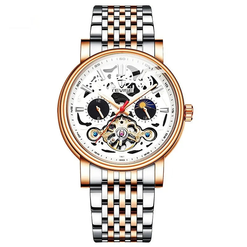 Tourbillon mechanical watch with water resistance, luminous elements, and 16.5mm thickness in black colour