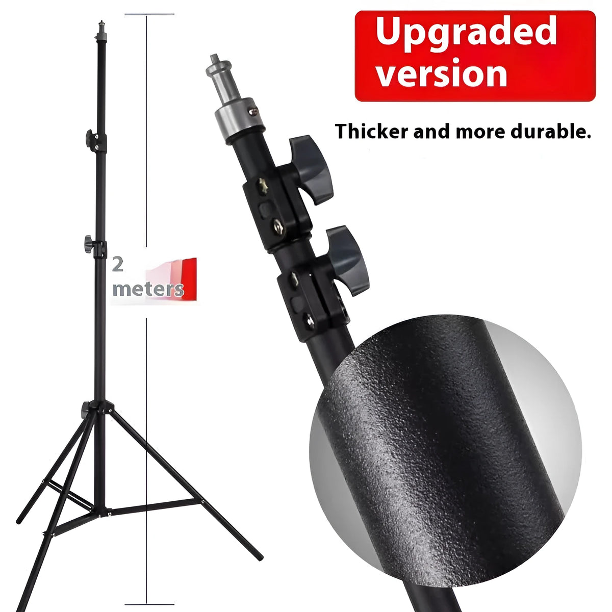 Frost white tripod light stand for studio photography with adjustable height and mobile phone holder
