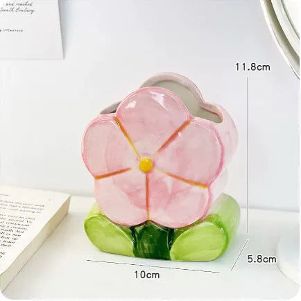 Ceramic flower pen holder storage box with floral pattern in blue, pink, or purple designs